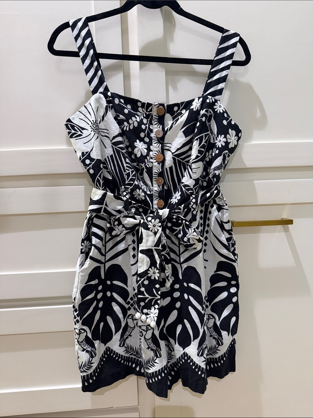 Rachel Zoe Black & White Tropical Button-Front Mini Dress
